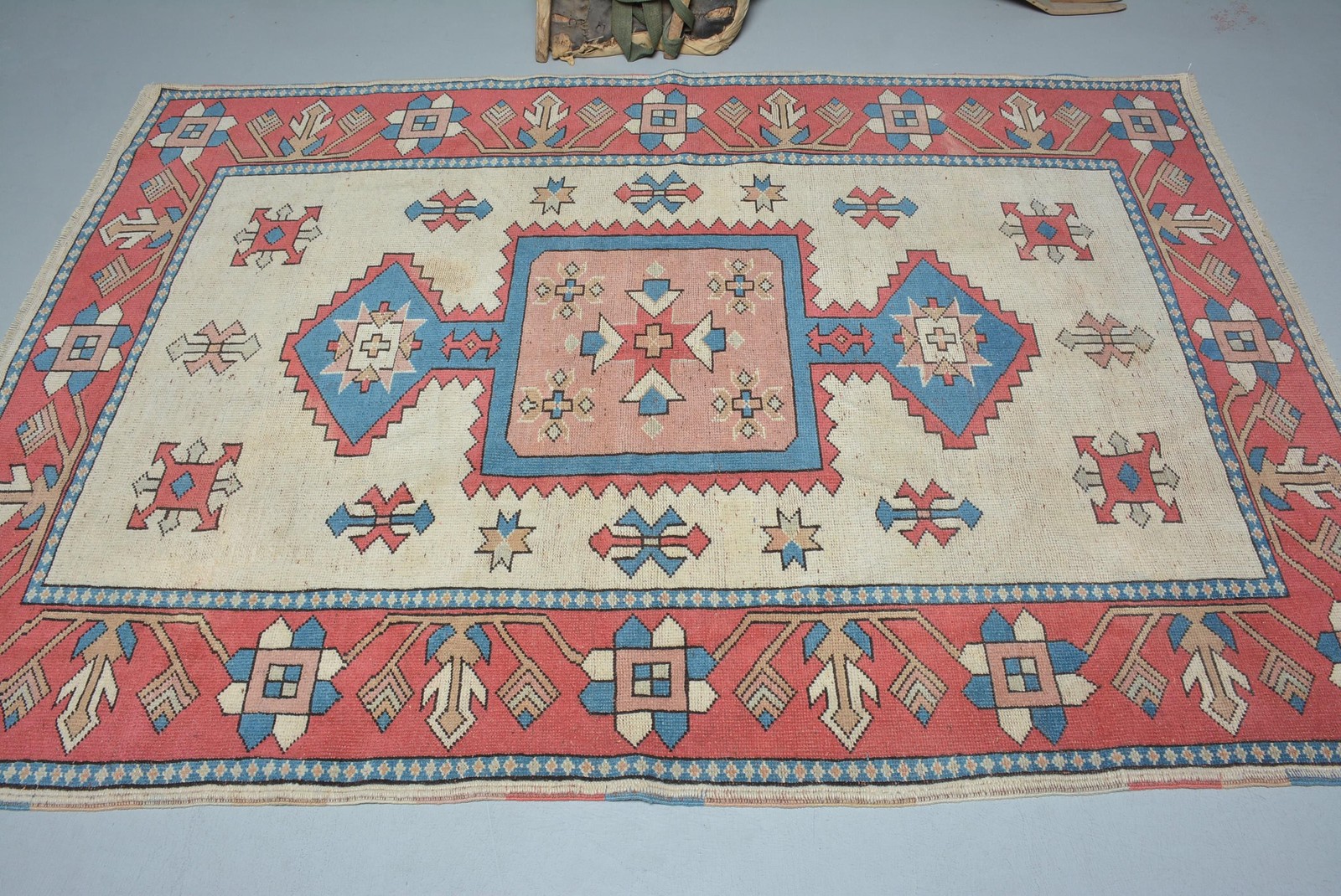Rug, 5,2×7,6 ft Vintage Rug, Red Plants & trees Rug Wool