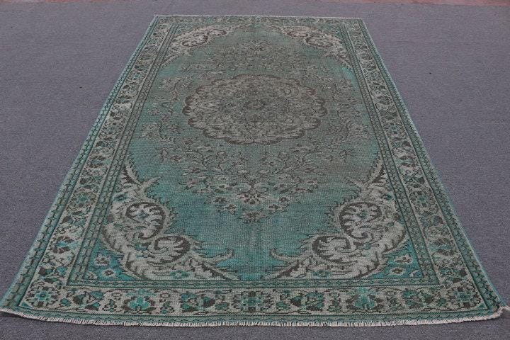 Vintage Turkish Large Rug 5,9×9,3 ft, Blue Gray Moroccan Wool Rug