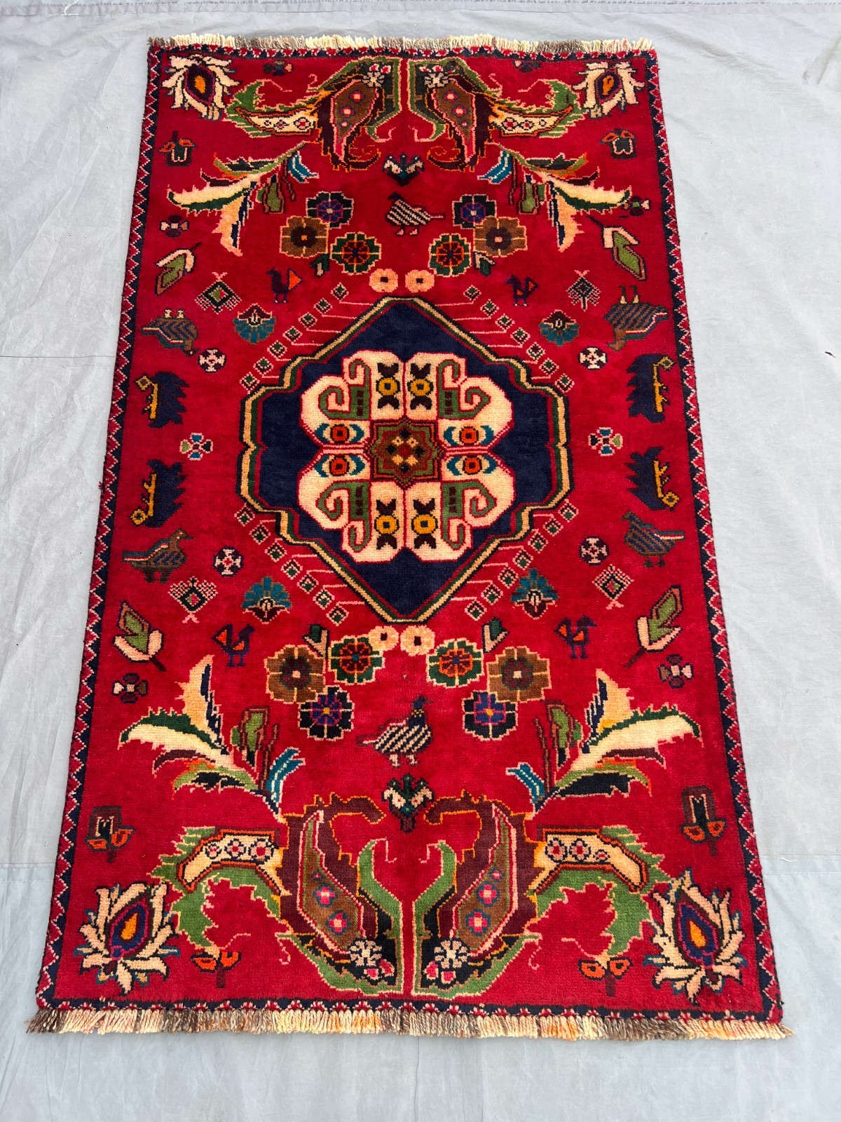 Afghan Baluchi Tree of Life Rug Traditional Vintage Hand-Knotted Carpet 2’8×4’6