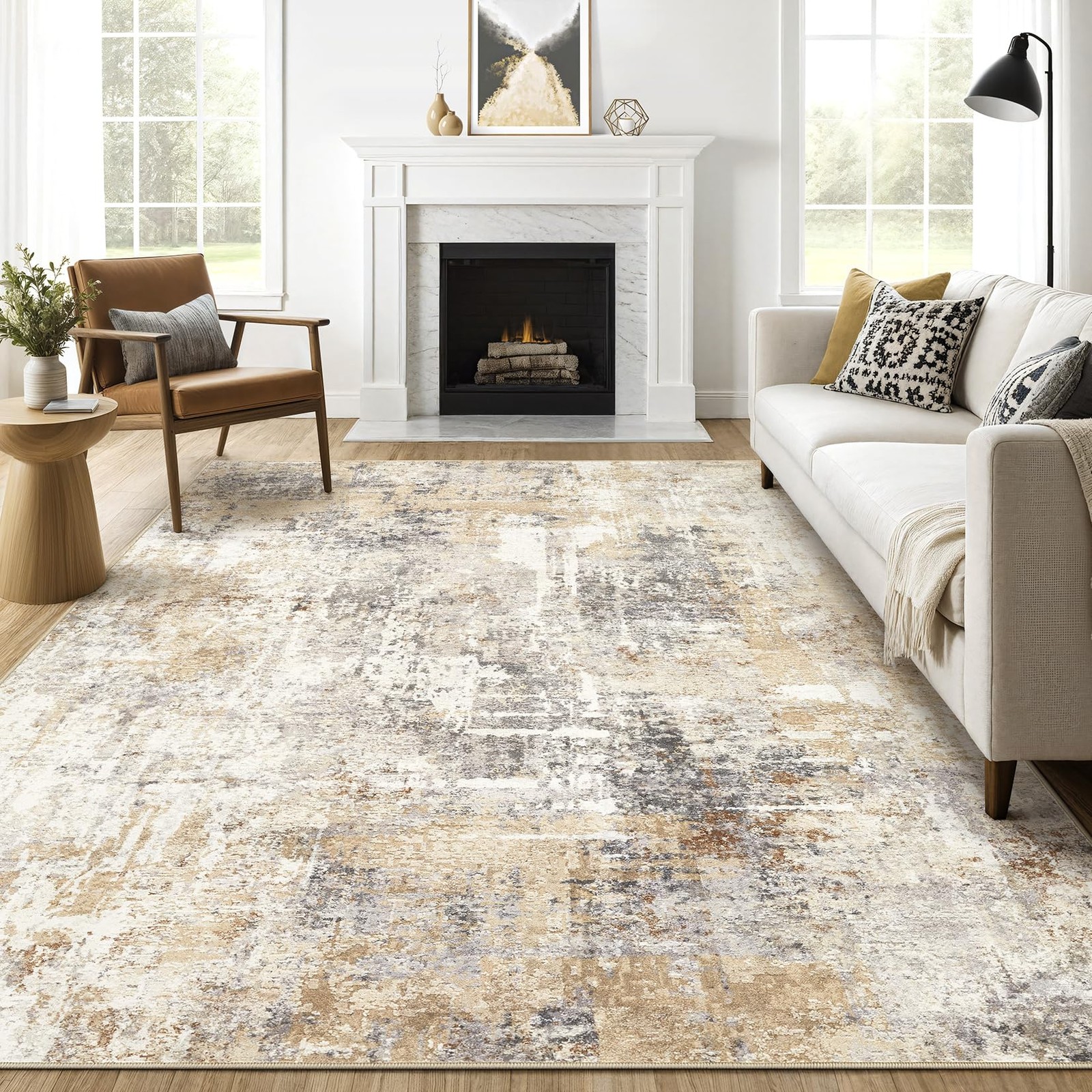 Area Rugs 9×12 Living Room: Washable Large Abstract Neutral Modern Soft Rugs