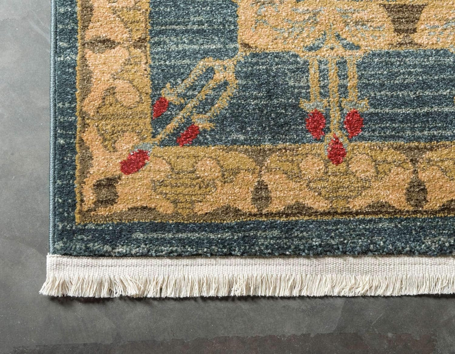 Edinburgh Canmore Area Rug – 6′ Square, Navy Blue & Tan Design
