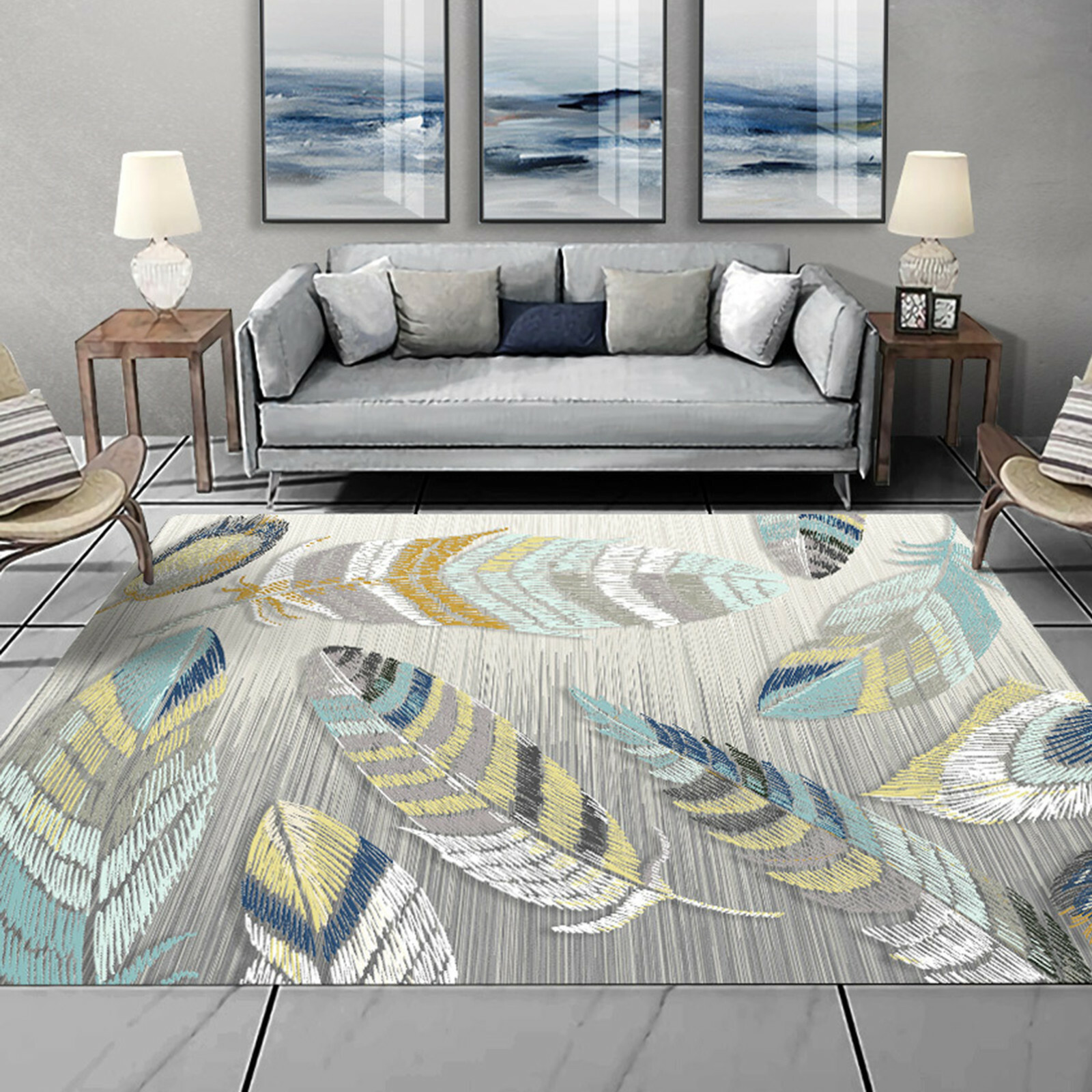 3D Colored Feathers ZHUA1372 Game Non Slip Rug Mat Photo Carpet Zoe