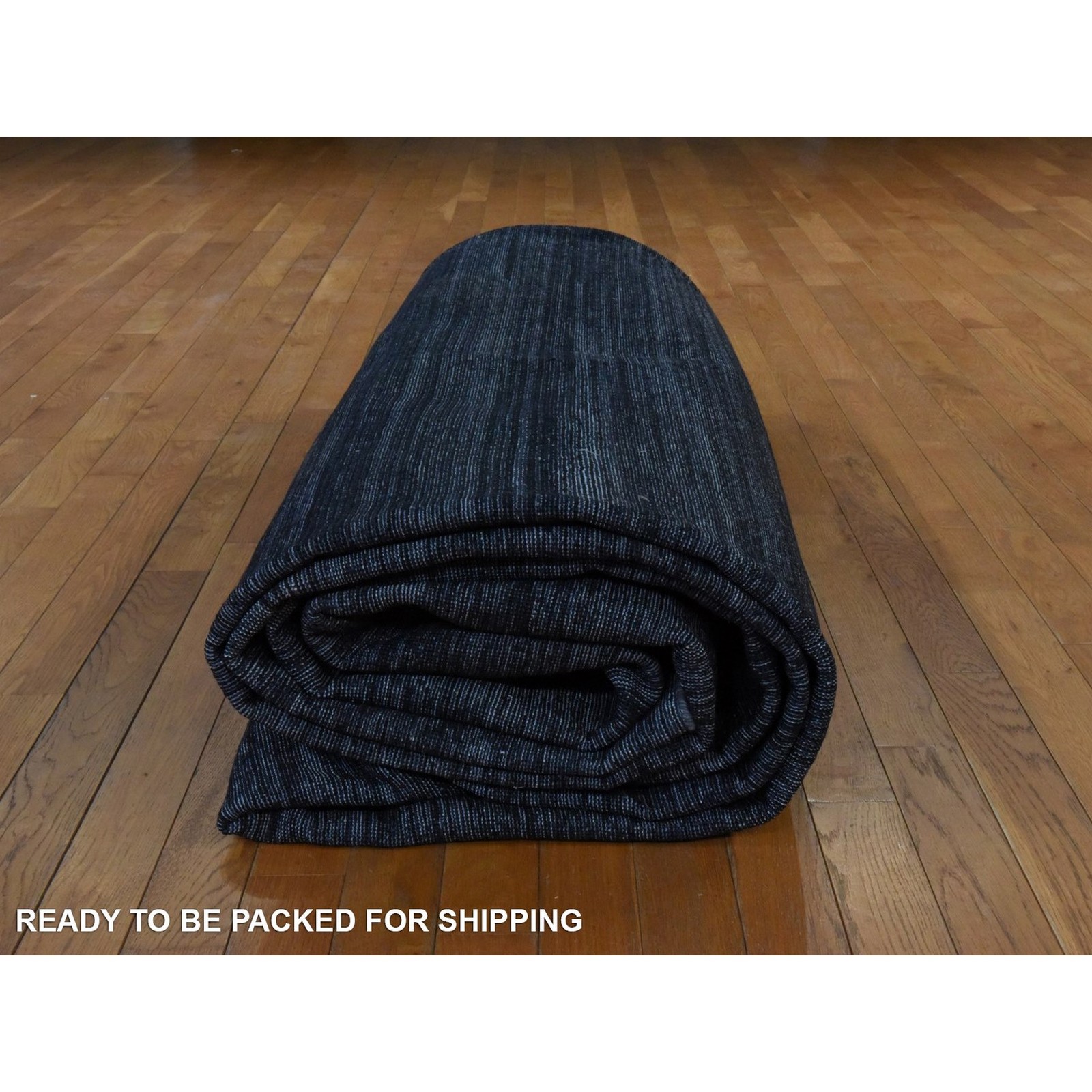13’x18′ Charcoal Black Textured Pile Wool and Silk Hand Knotted XL Rug 78570