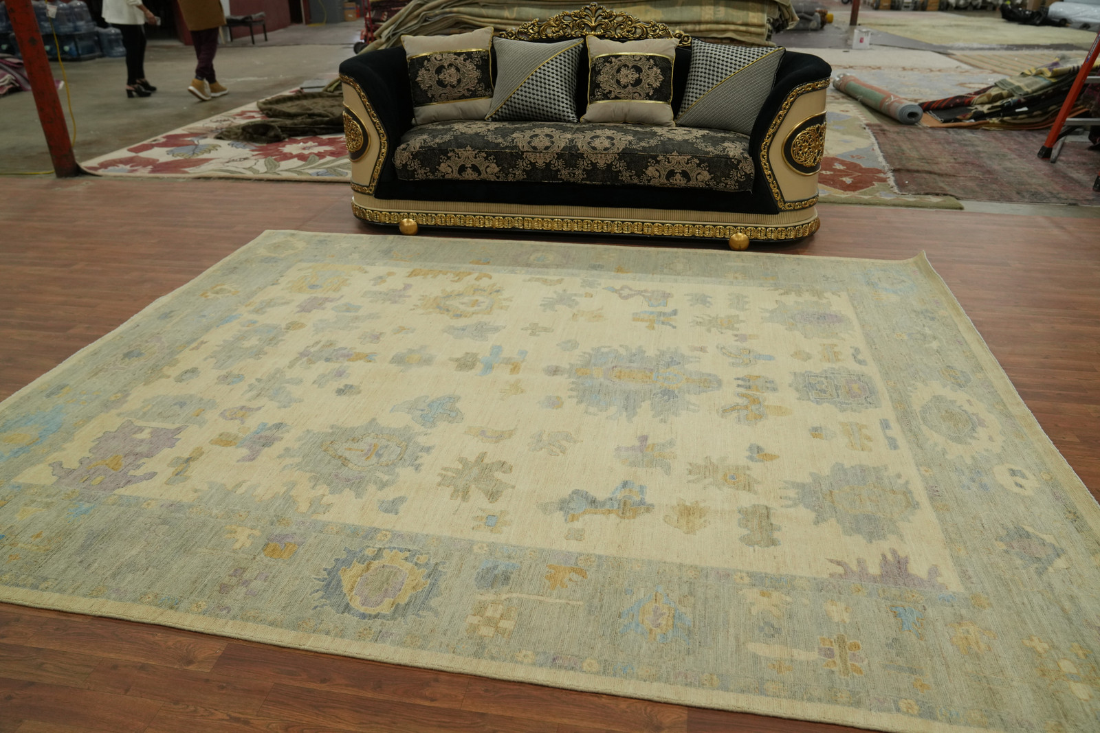 Handmade Yellow / Beige Oushak Turkish Area Rug 9×11 Ft Vegetable Dye Wool Rug