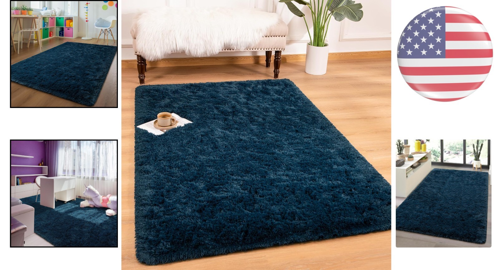 Navy Blue Shag Area Rug 4×6 Feet – Soft Plush Indoor Carpet for Stylish Rooms