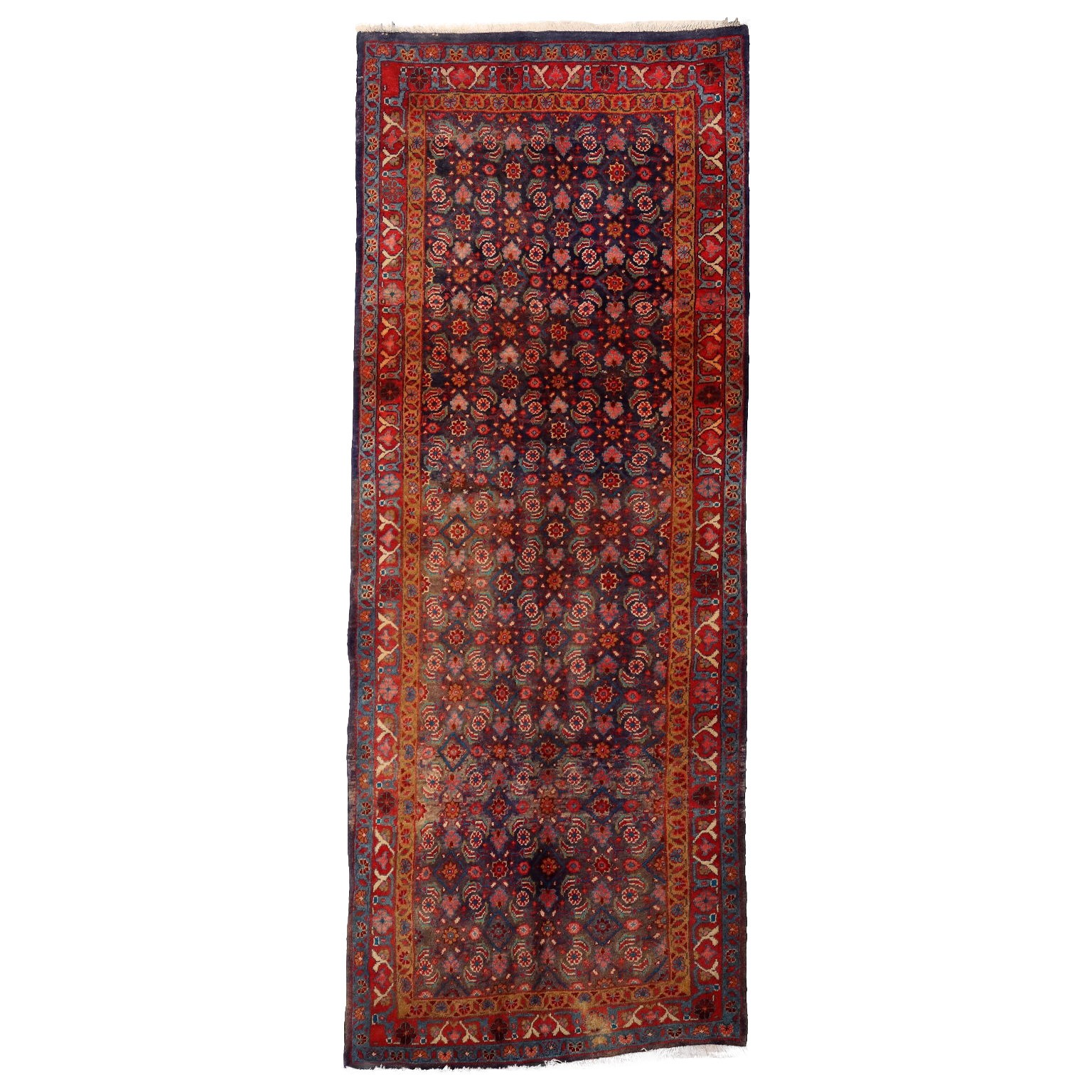 Antique Asian Carpet Cotton Wool Heavy Knot 110 x 43 In