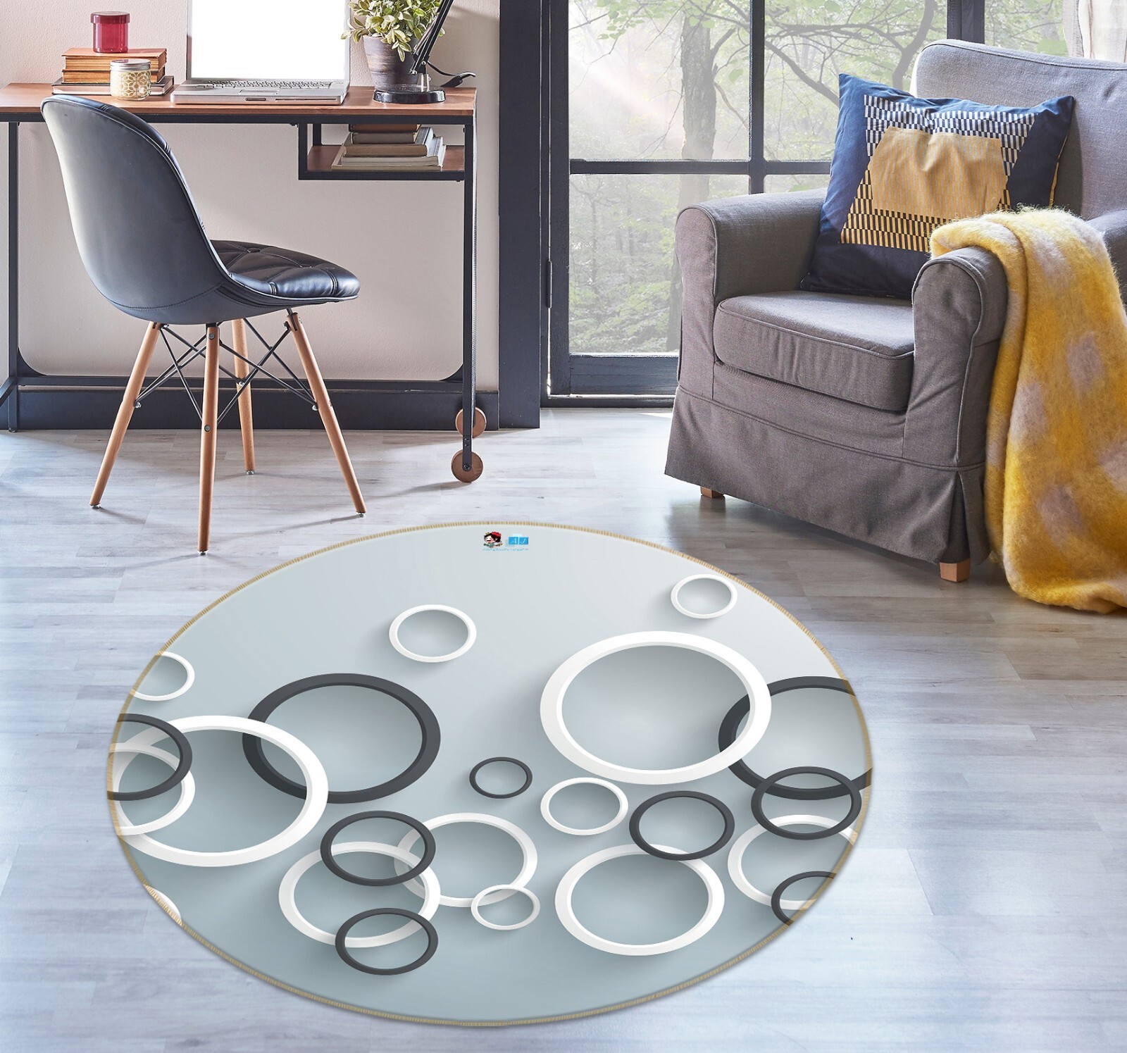 3D White Black Circle ZHUA2506 Game Non Slip Rug Mat Photo Carpet Amy