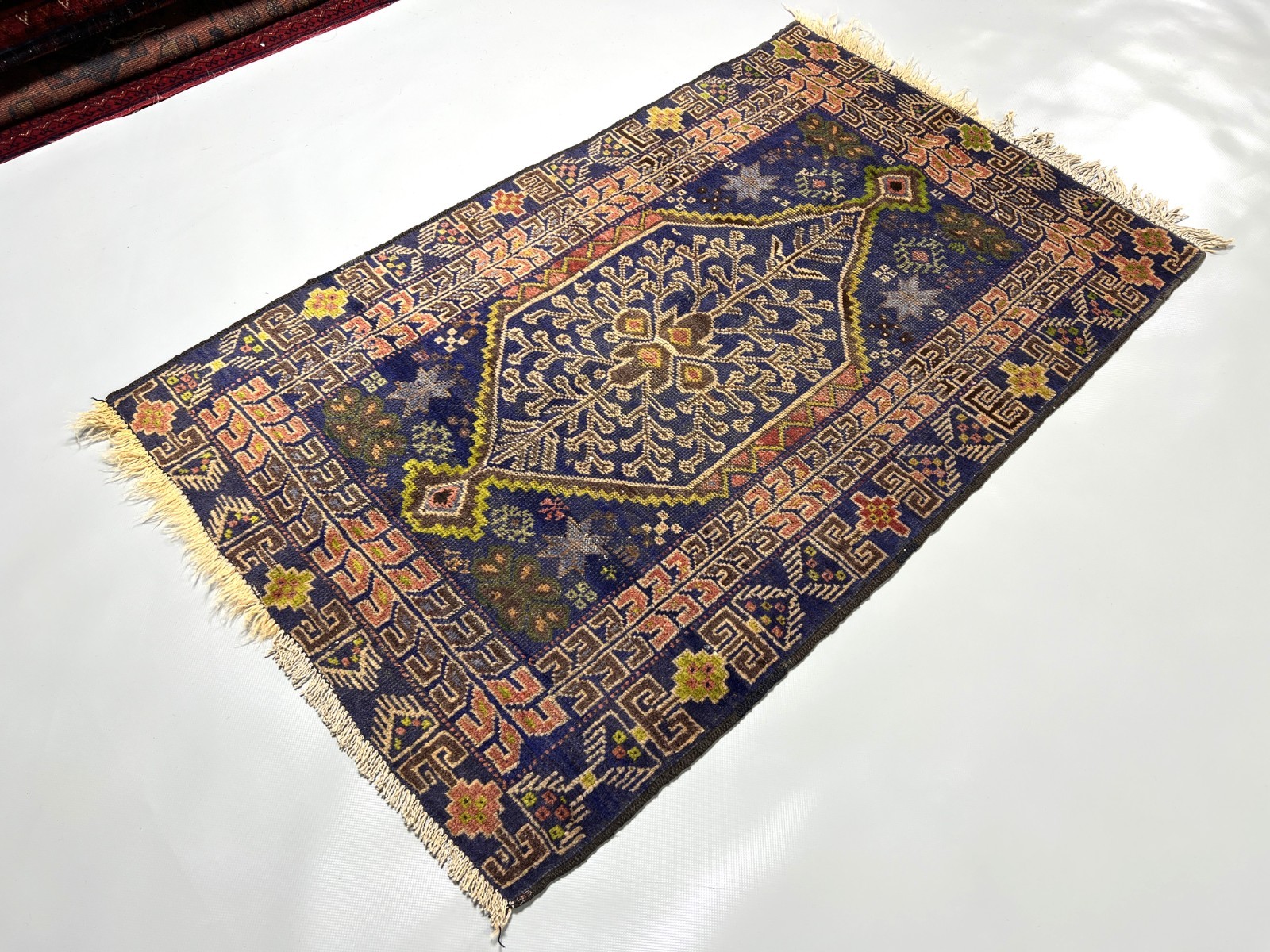 2’7 x 4’2 Ft Rare Afghan Tribal Area Rug Handmade Blue Wool Rug Vintage Carpet