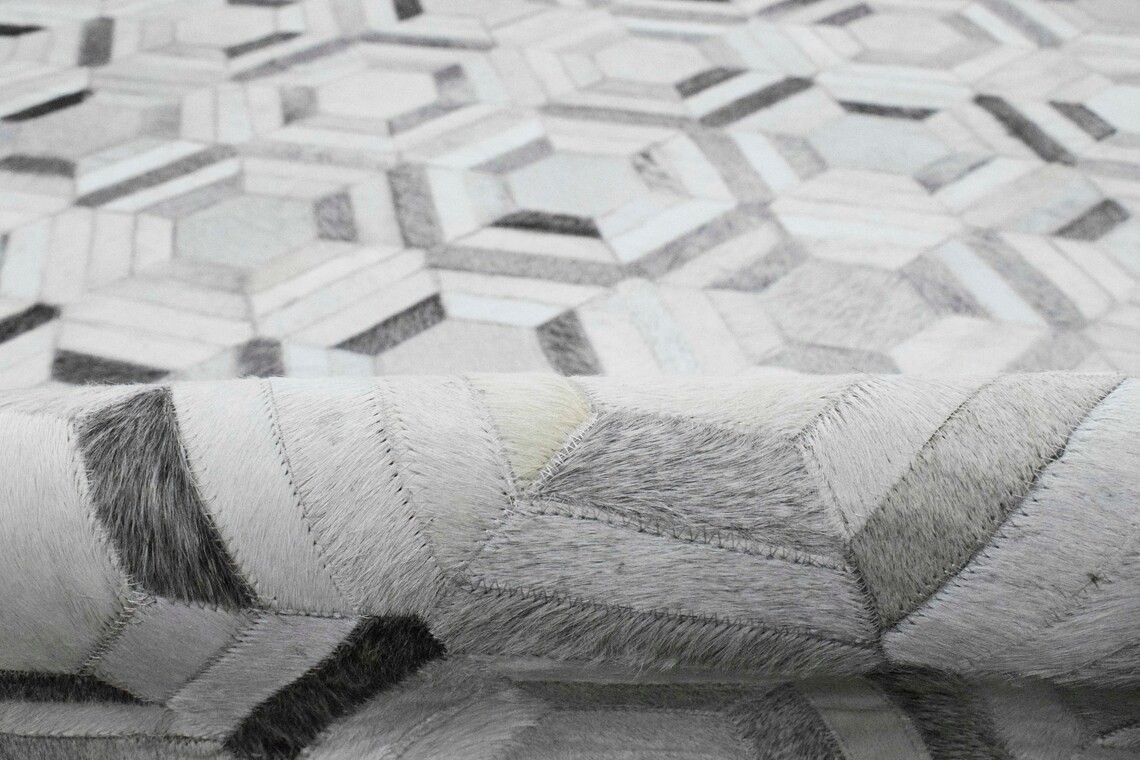 Luxury Cowhide Patchwork Area Rug Gray Modern Living Room Carpet 8×10,9×12,9×15