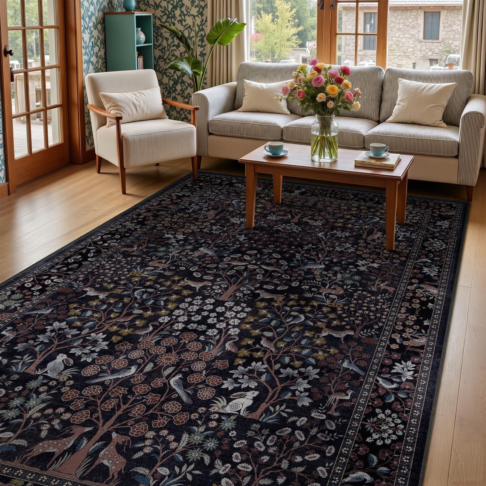 Unique Floral Animal Print 6×9 Area Rugs, Washable Rugs for Living Room Low P…
