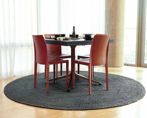 Black Rug Jute Round 100% Natural Jute Braided Style Rug Reversible Rustic Look