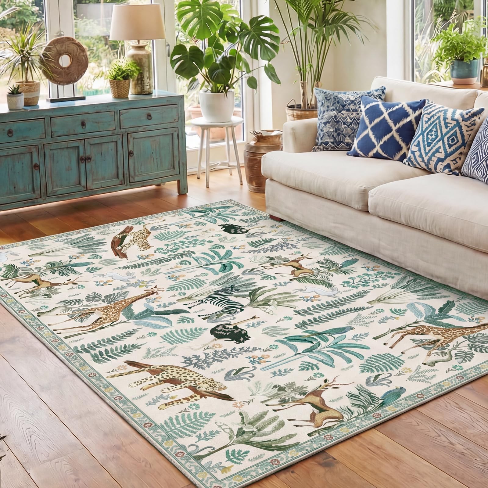 Animal Soft Area Rugs 5×7 Washable Beige Rug with Non Slip Backing 5 x 7 Faux