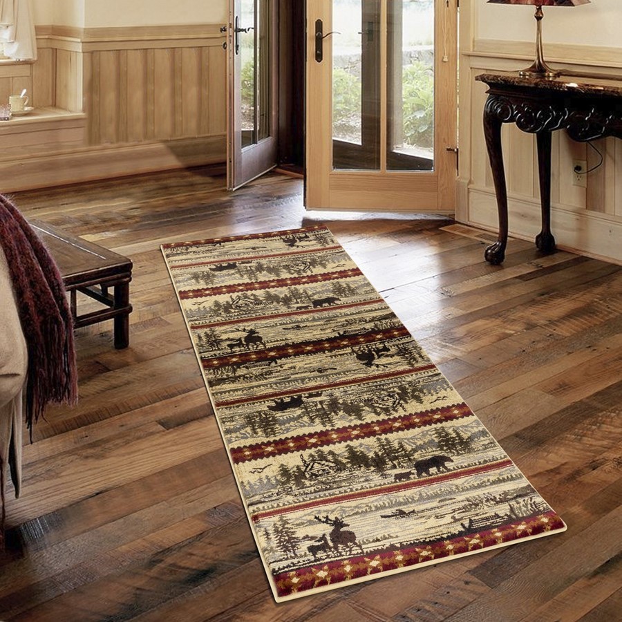 Conrad Home Cabin Life 2’7” x 7’3” Lodge Runner, Cream Mtn/Lake – CBL30052-7