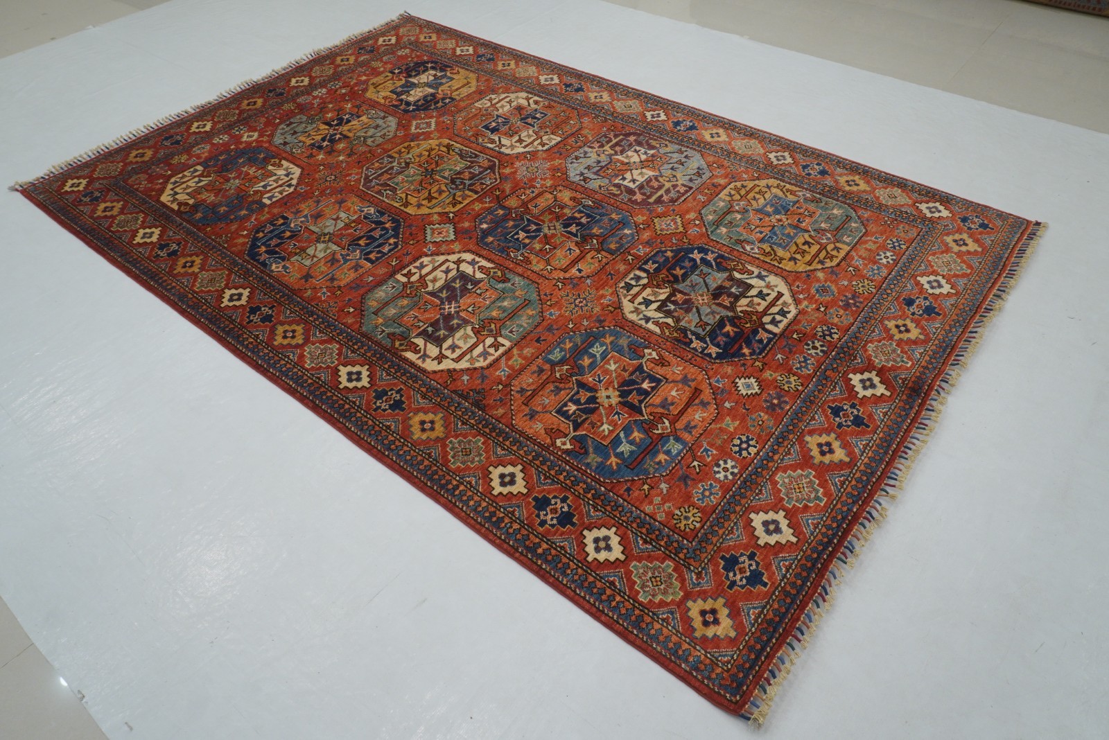6×9 ft Red Ersari Afghan Hand Knotted Wool Tribal Area Rug