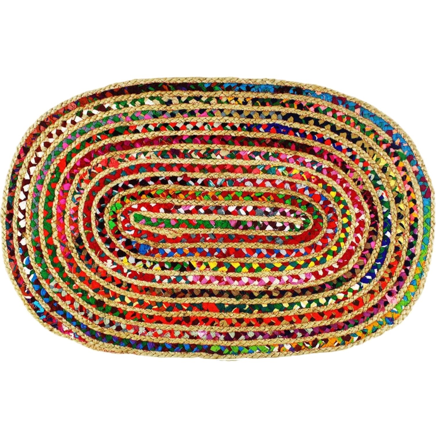 Jute Rug 2′ x 3′ Oval – Handwoven Reversible Natural Cotton