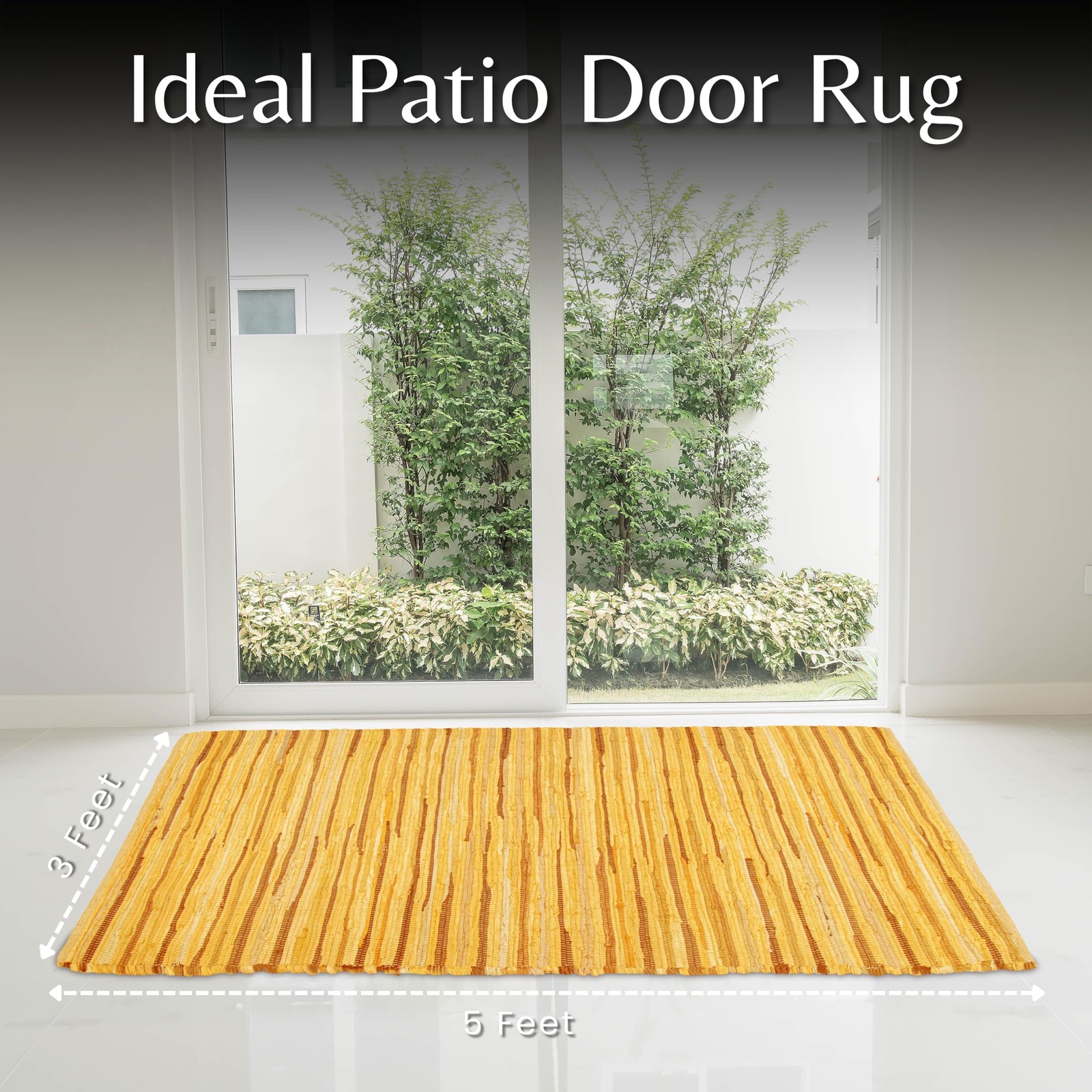 100% Cotton Hand Woven Tonal Chindi Rag Rug 3’x5′ – Mustard, Recycled Reversi…