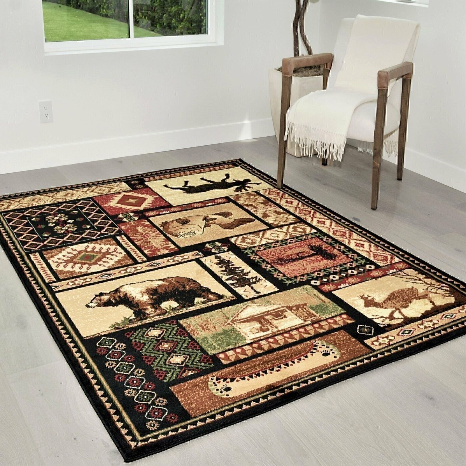 Cabin rugs Geometric carpet fish/bear decor/lodge wilderness western design rugs