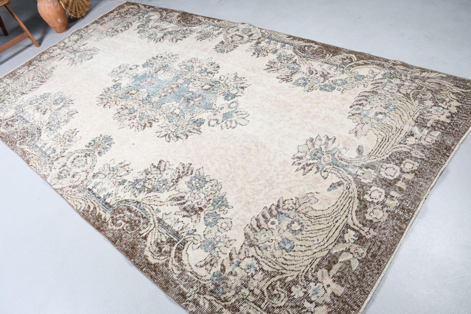 Turkish Rug, 5,7×10,4 ft Large Rug, Brown Oriental Wool Vintage Rug