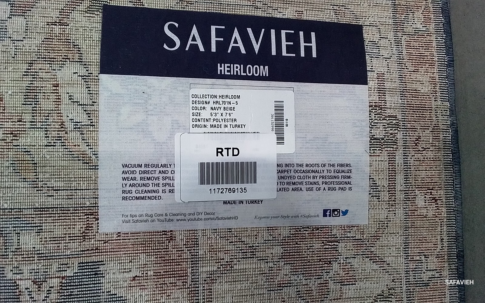 NAVY / BEIGE 5′-3″ x 7′-6″ Back Stain Rug, Reduced Price 1172769135 HRL701N-5