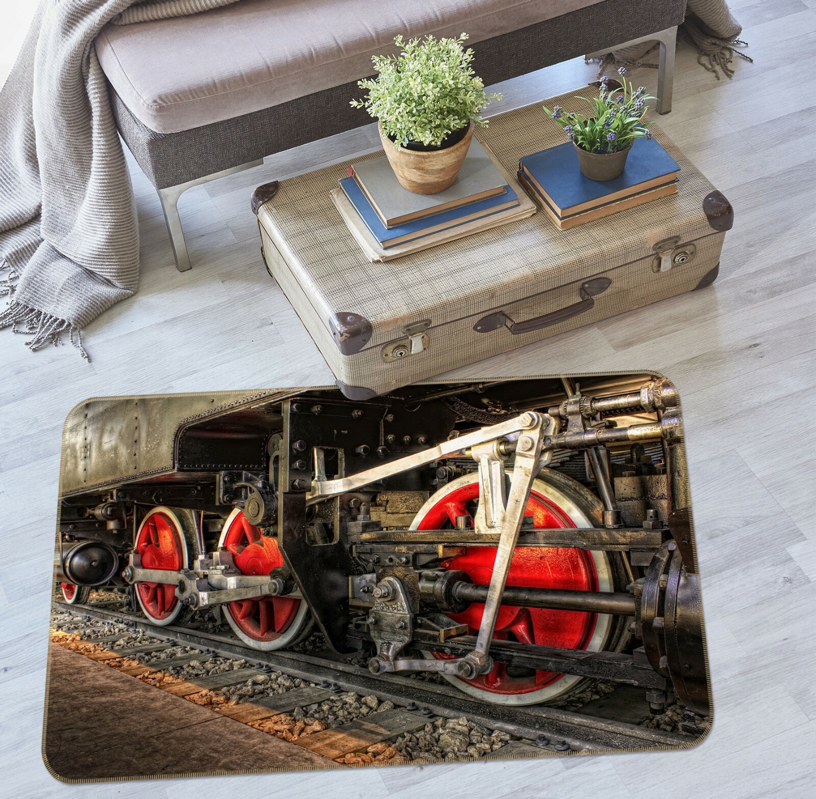 3D Red Train Wheels A376 Transport Game Non Slip Rug Mat Photo Carpet Zoe