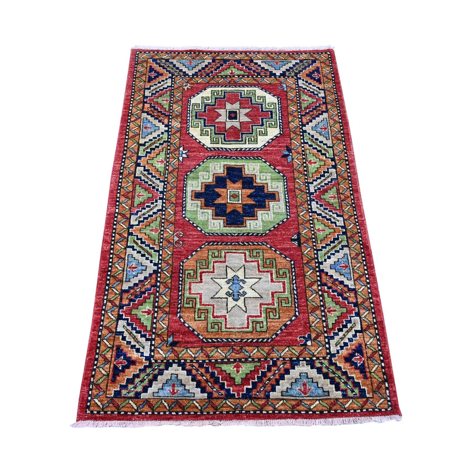 3’x4’10” Red Hand Knotted Afghan Ersari with Elephant Feet Design Wool Rug 22586