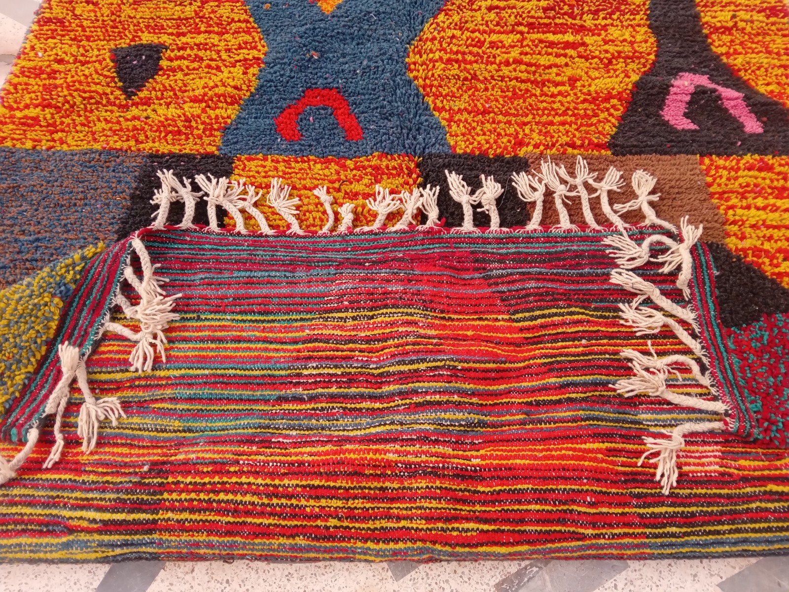 Moroccan Rug Boujaad Handmade Berber 6’4×9’7 Traditional Orange Black Wool Rug