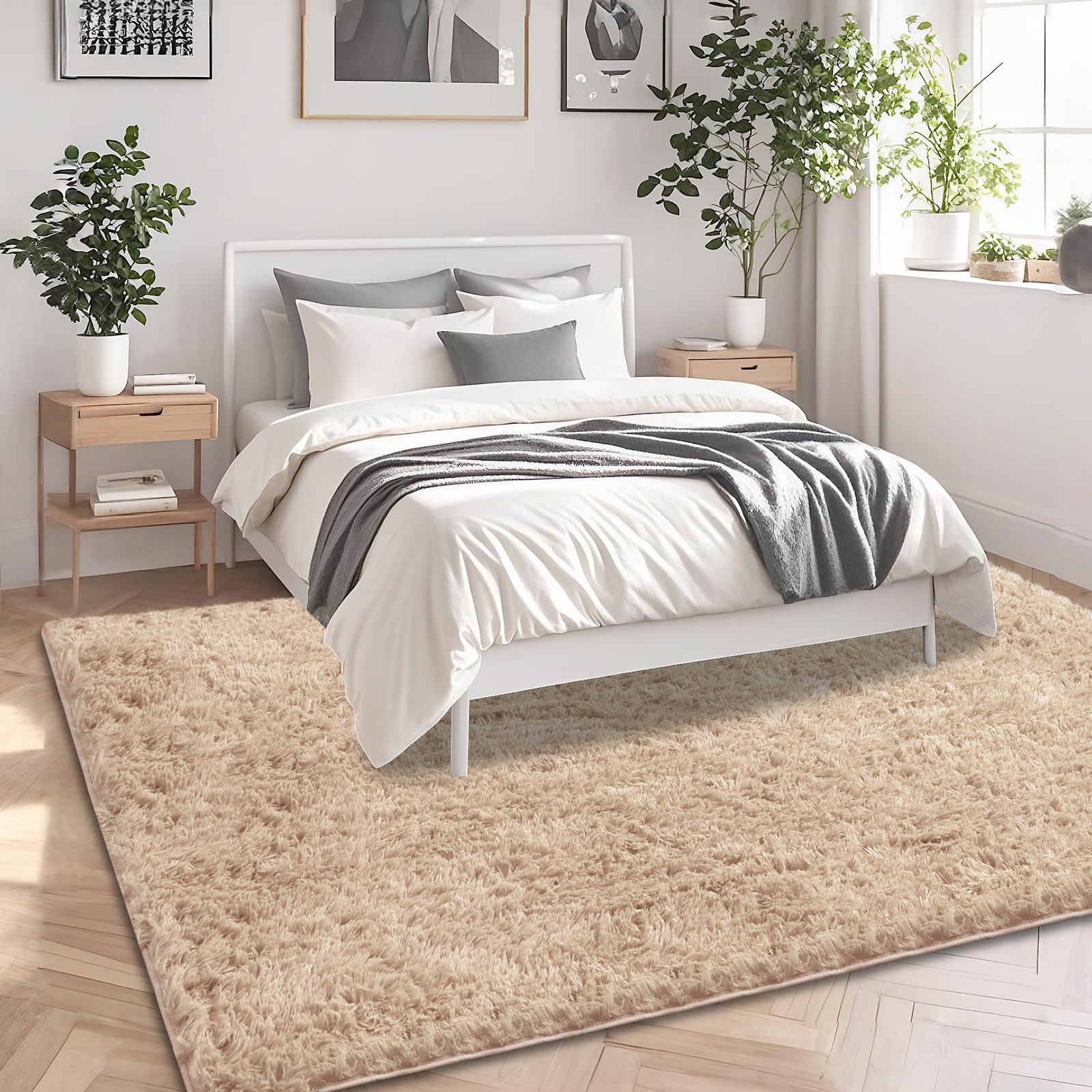 Cerulume 8X10 Beige Shag Area Rugs For Living Room Large Fluffy Shaggy Rug For
