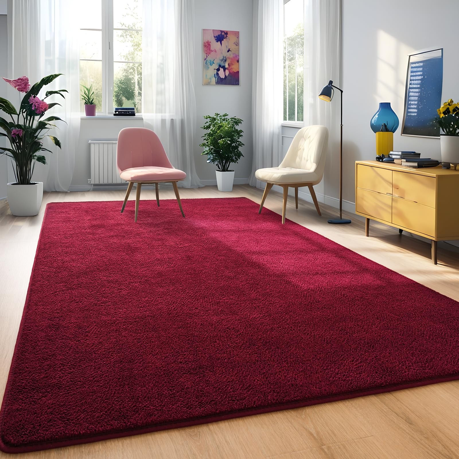 Burgundy Red Area Rugs for Bedroom Living Room, 4×6 Feet Indoor Memory Foam Rug,