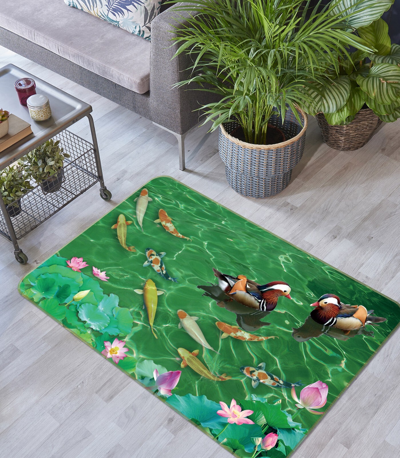 3D Mandarin Duck Goldfish Lotus ZHUA3574 Game Non Slip Rug Mat Photo Carpet Amy