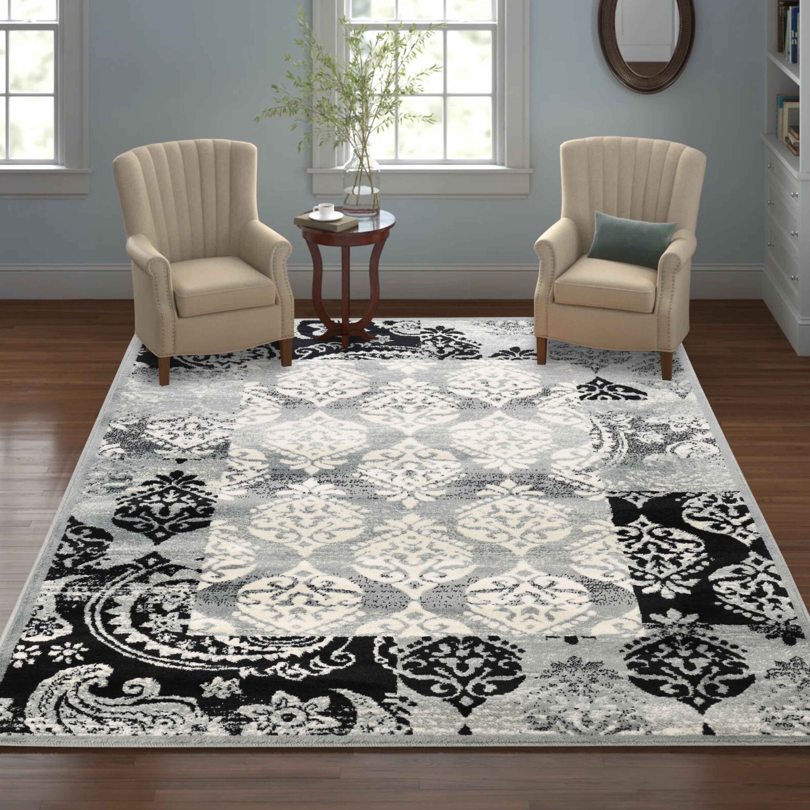Mystique Modern Geometric Damask Ornamental Colorfast Indoor Area Rug or Runner