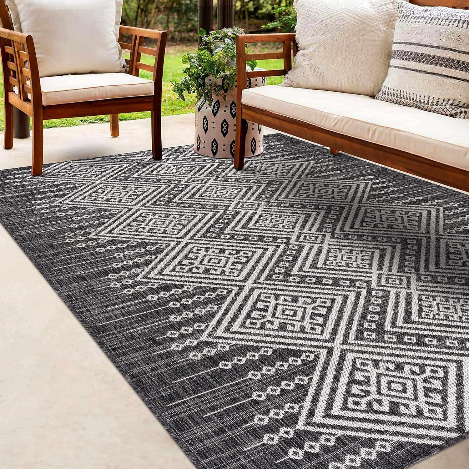 Hauteloom Frankville Living Room, Bedroom Patio Outdoor Area Rug – Geometric Dia