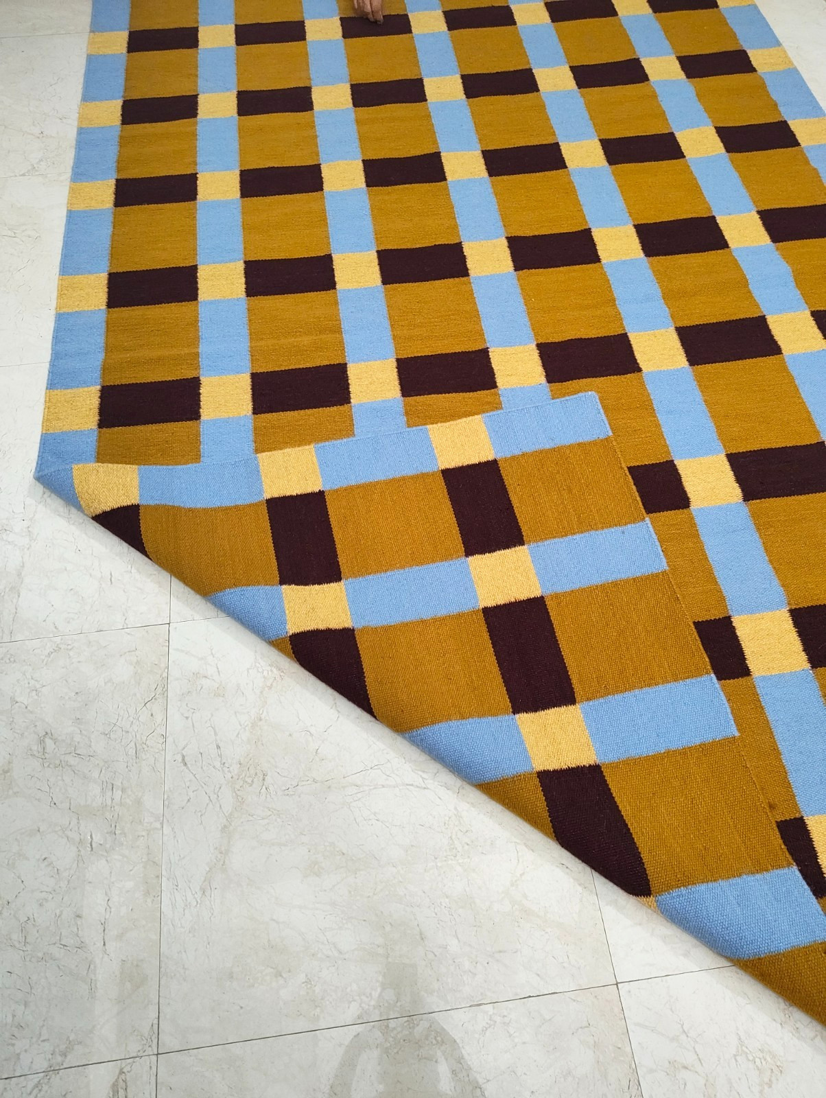 Blue Scandinavian Swedish Kilim Wool Rug Handmade Flat weave Boho Large Area Rug