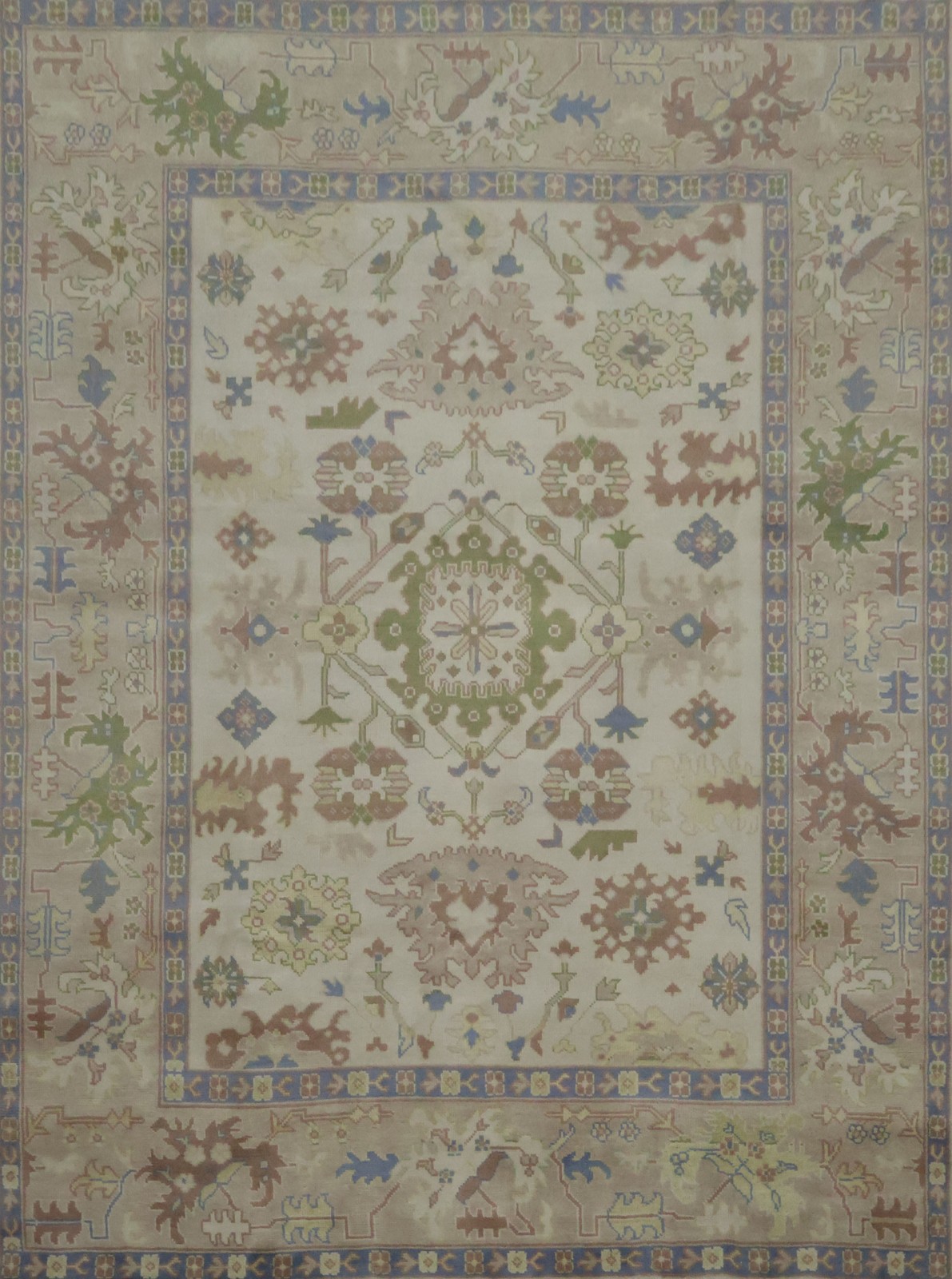 Transitional Beige Oushak Style Area Rug 9×12 Ft Handmade Oriental Wool Carpet
