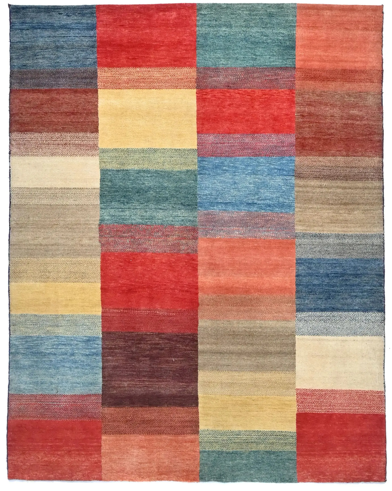 Modern Gabbeh Rug Multicolored Checkered Style Contemporary Carpet 4’9X6’3 ft