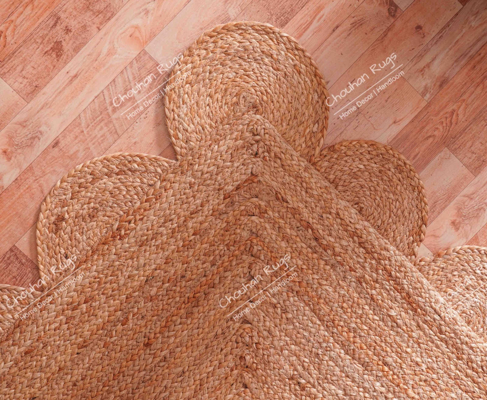 Hand Braided Natural Scallop Jute Rug vintage jute carpet home decor area rug