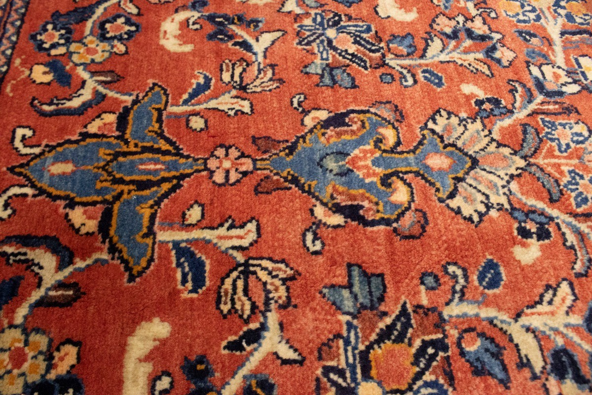 One-of-a-Kind Vintage Orange-Red Oriental Rug Oversized Floral Carpet 11X15 ft