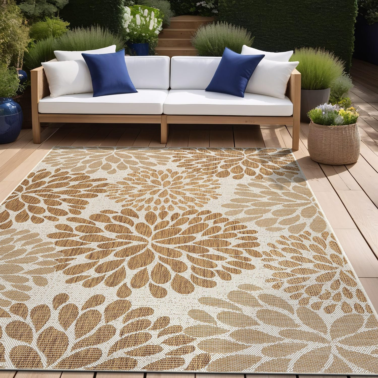 Outdoor Rug 5X7 Modern Exotic Tropical Leaf Area Rugs for Indoor and Outdoor Pat