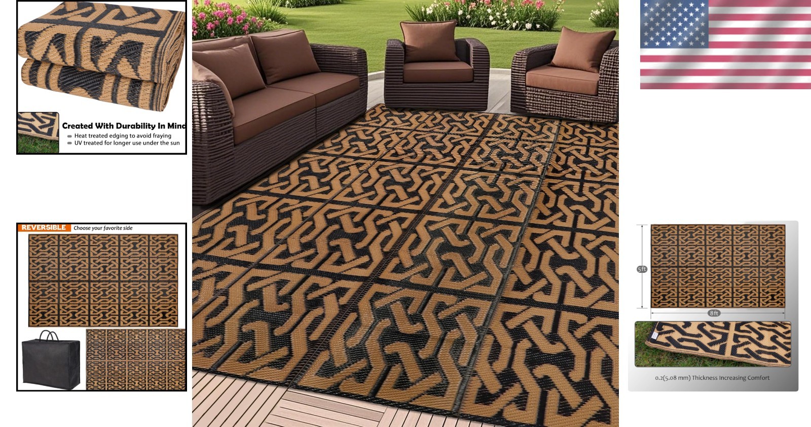 Durable & Lightweight Reversible Plastic Straw Rug – 5′ x 8′ for Outdoor Spaces