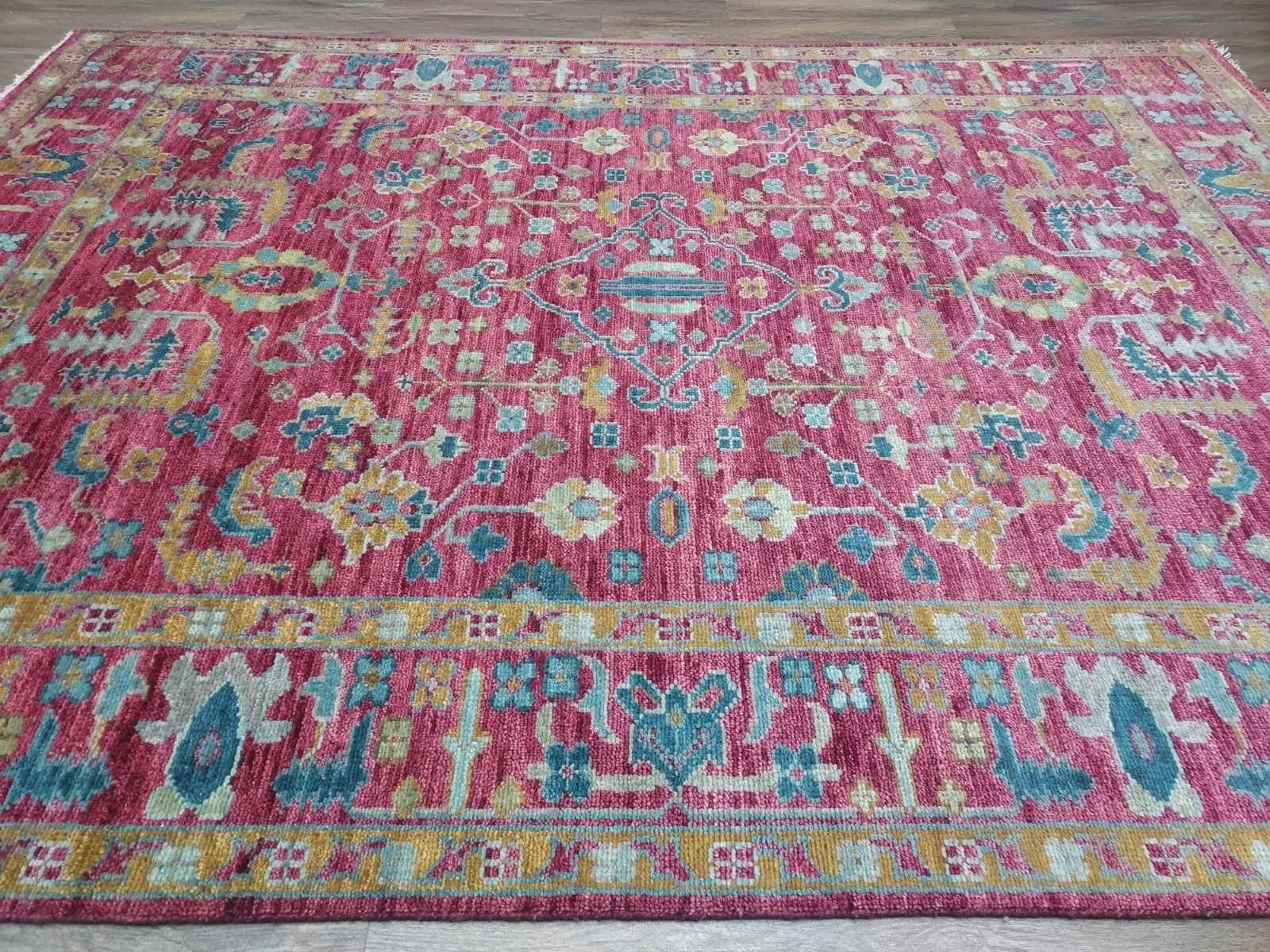 TURKISH OUSHAK RUG.MODERN MULTICOLORED AREA RUG 9×12 Ft, HANDMADE BOHEMIAN RUG