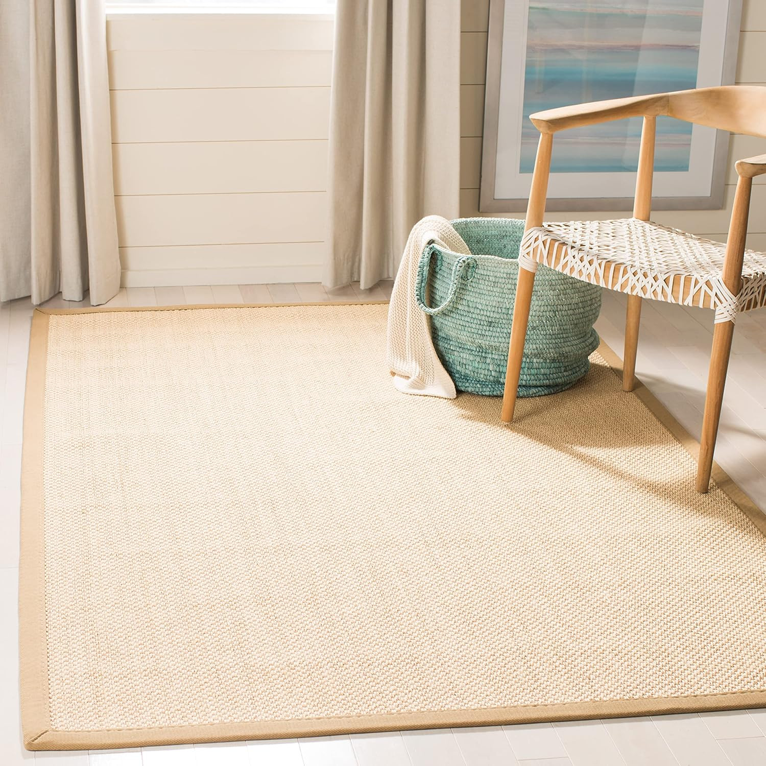 Natural Fiber Area Rug 8×10 – Maize & Linen, Ideal for Living Room & More