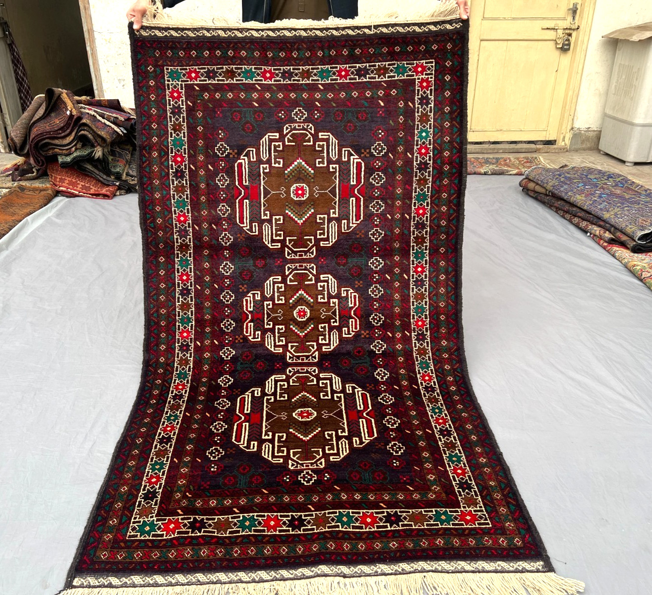 3’10 x 6’8 Ft Authentic Baluchi Tribal Rug-Deep Brown Vintage Afghan Wool Carpet