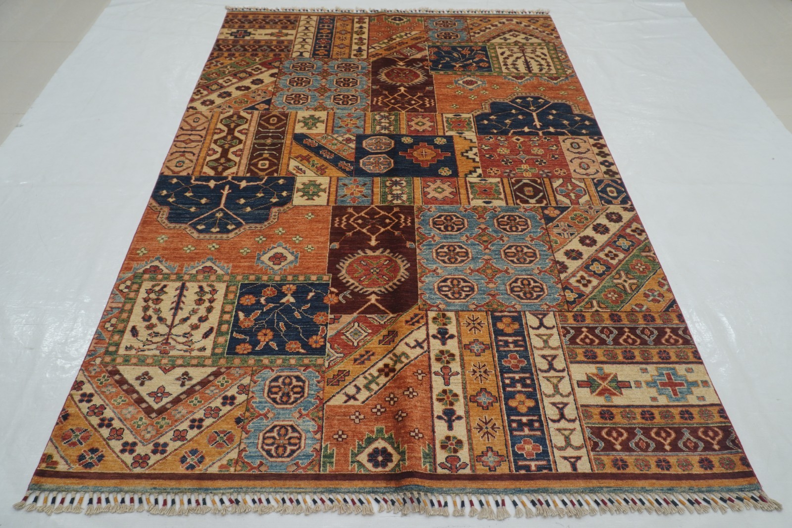 6×8 ft Multicolor Patchwork Style Afghan Hand Knotted Wool Area Rug