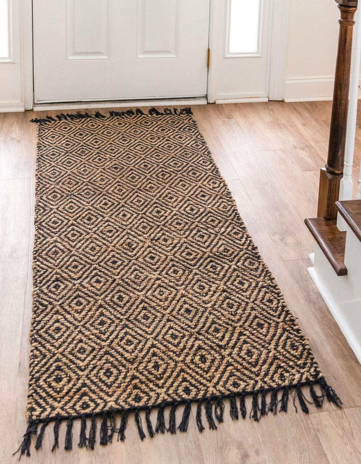 Unique Loom Braided Jute Collection Area Rug – 2 7 X 6 1 Runner Black/ Natural