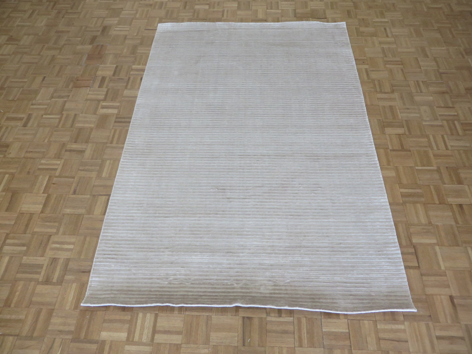 6’2 X 9’1 Hand Loomed Ivory Oriental Rug Bamboo Silk Modern Contemporary G6056