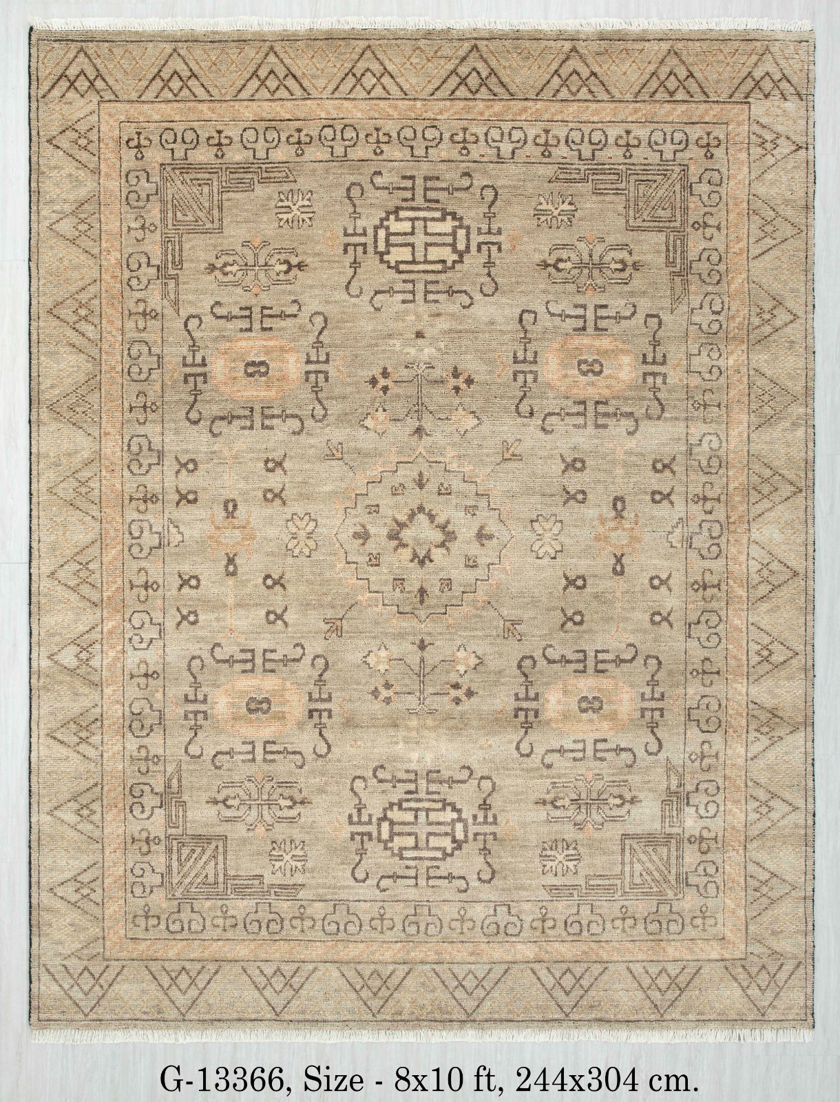 8×10 Brown Vintage Khotan Reproduction Plush Feel Wool Handmade Oriental Rug