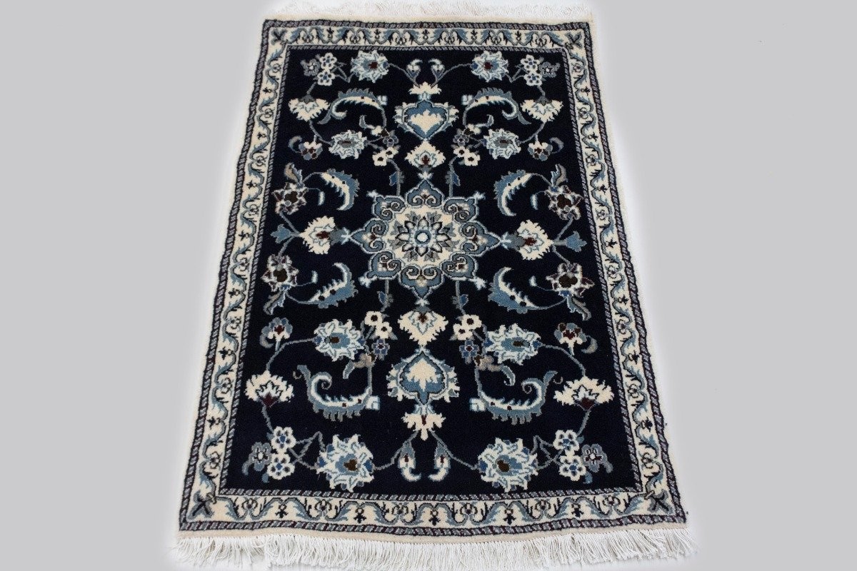 Hand-Knotted Navy Blue Classic Floral Oriental Rug Small Area Carpet 2’9X4’5 ft