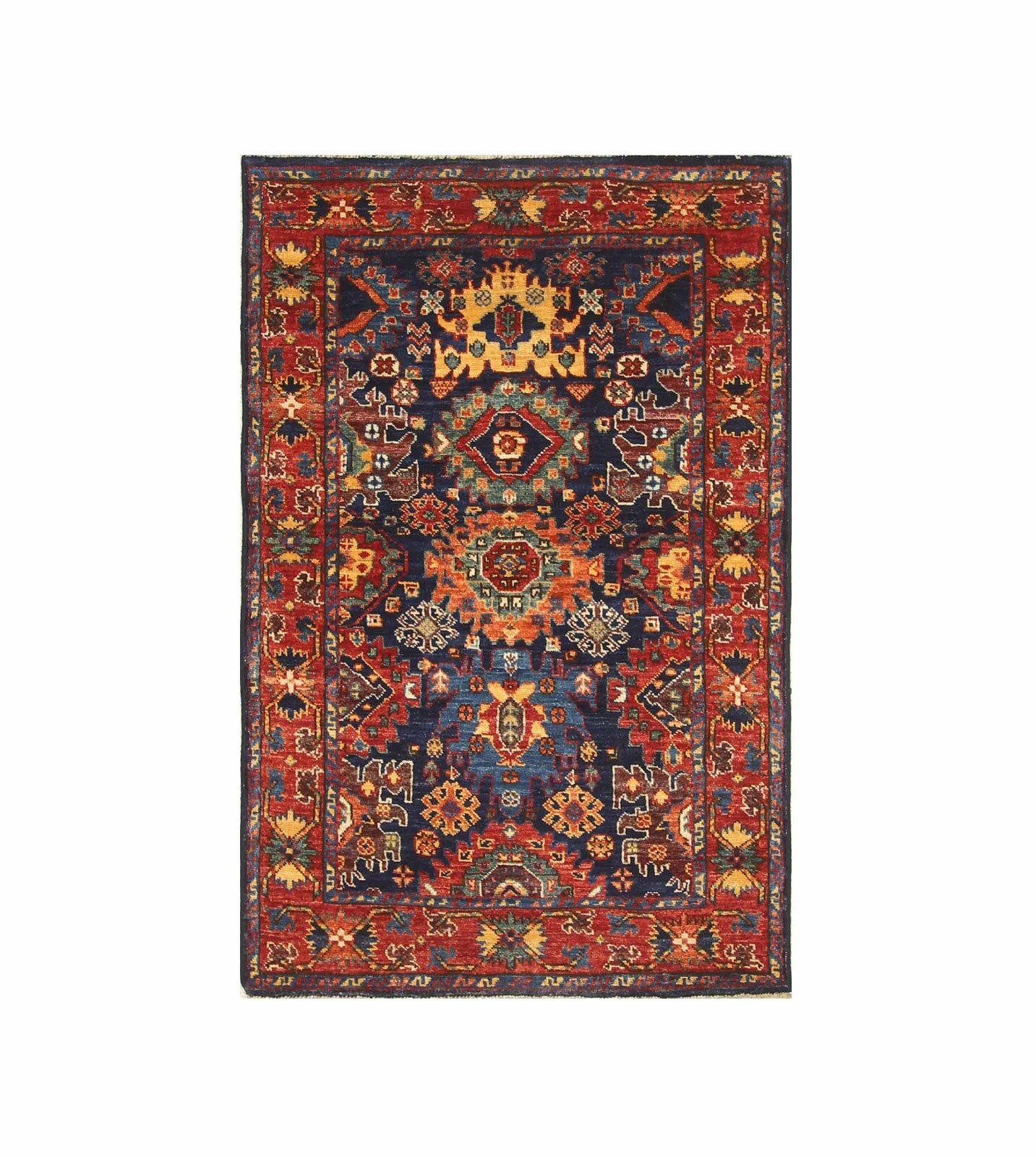 3 x 5 ft Navy Blue Samarkand Oriental Afghan Hand Knotted Traditional Area Rug