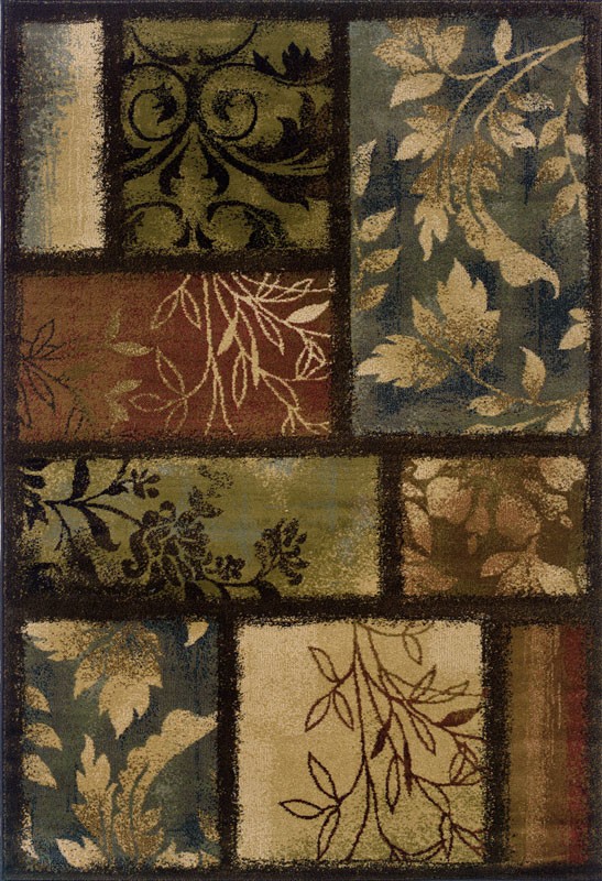 Brown Geometric Synthetics Squares Leaves Vines Runner 1699G – Aprx 1’10″x7’6″