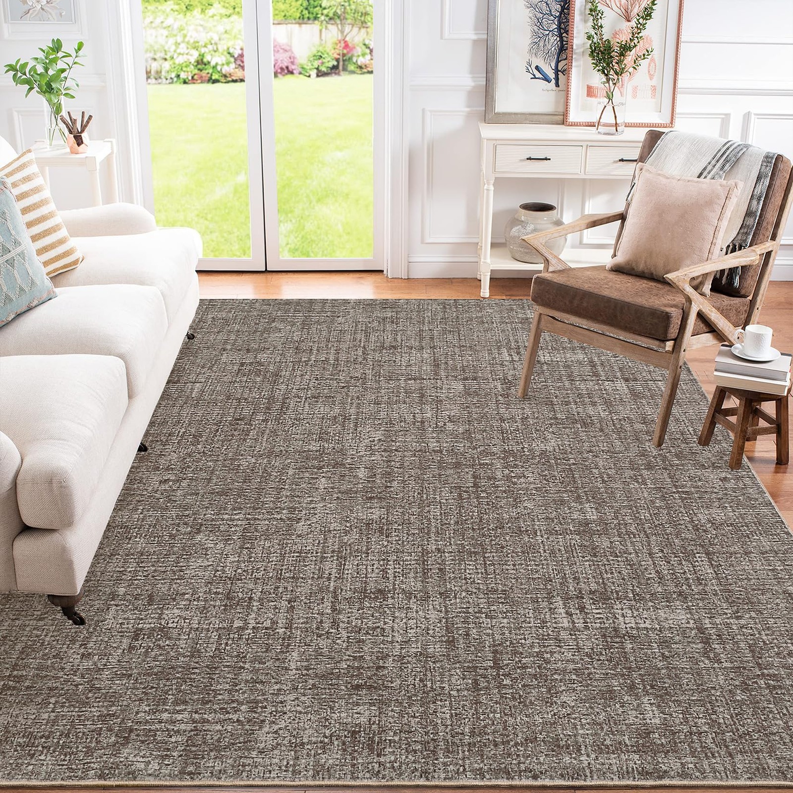 Washable Area Rug 8x10ft Non‑Slip Stain‑Resistant Solid Texture for Living Room