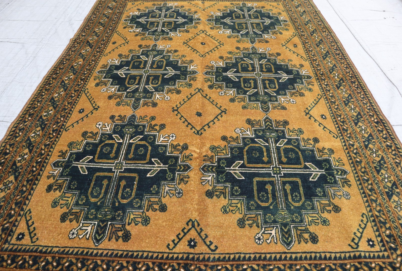 6’6×9’1 ft Beige Blue Handmade Wool Rug 195×285 cm Tribal Rug- Living Room Rug